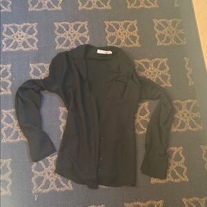 Anne Fontaine Elegant Black Top blouse button-down. Cuff link wrists.